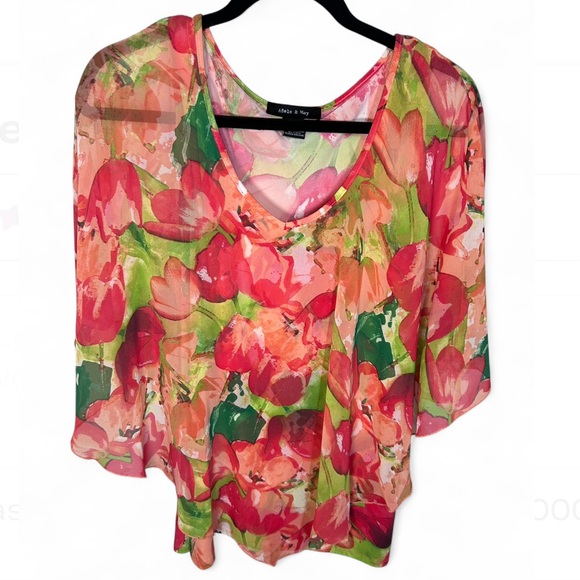 Adele & May Tops - Adele & May women's floral sheer overlay blouse. Size XL